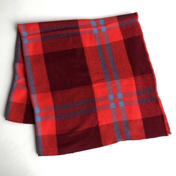 Vintage 100% Wool Red Blue Plaid Picnic Blanket - Picture 4 of 4